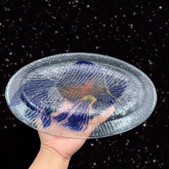 Large Fused Studio Art Glass Fish Tray Dish Hand Made Clear Glass 13.5”Long 8”W - Picture 10 of 15